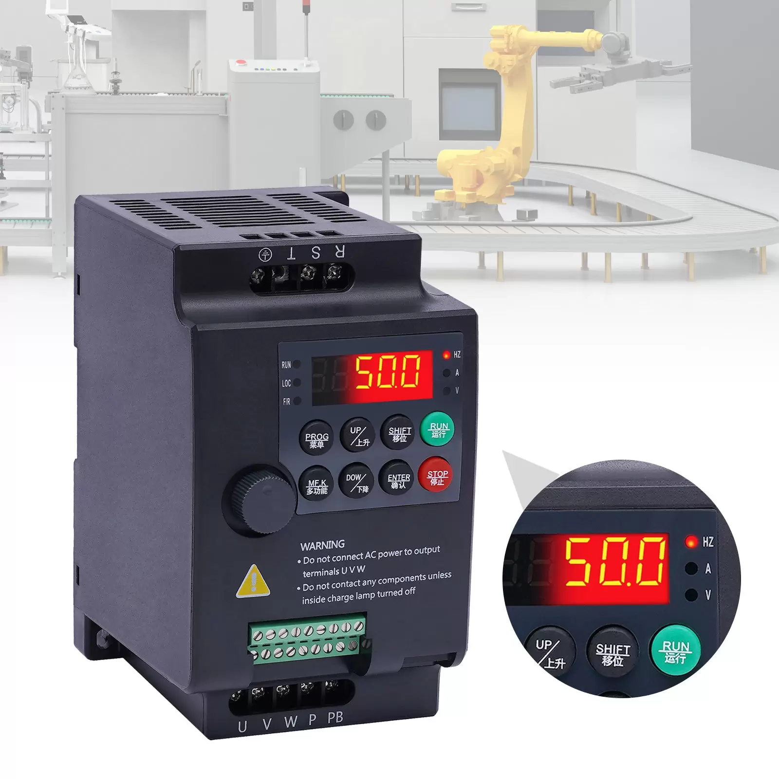 Variable Frequency Drive, AC 220V/2.2KW 3HP 10A CNC VFD Converter Single Phase to Three Phase for Spindle Motor Speed Control